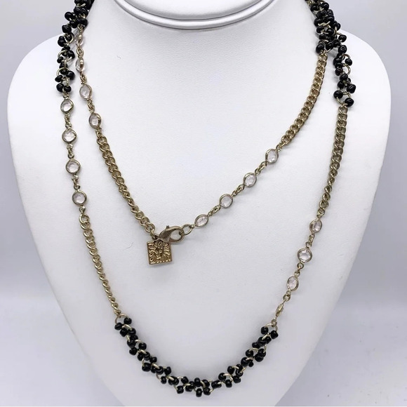Anne Klein Black and Gold Long Strand Necklace - Picture 1 of 4